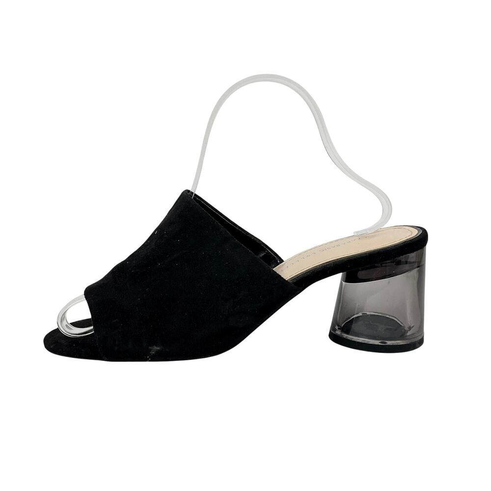 Zara Women's Black Faux Suede Clear Chunky Block Heel Open Toe Mule Heels Sz 7.5 - Picture 1 of 7